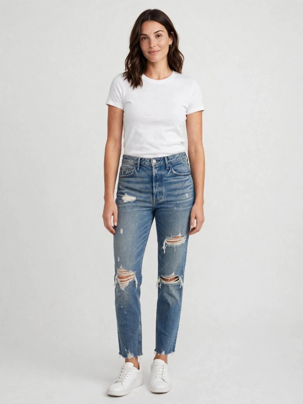 GRLFRND The Karolina Distressed Jeans | Ripped Knee Frayed Hem | Women 28